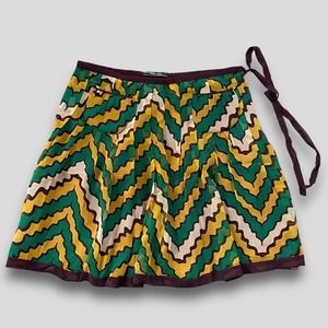 VERTIGO VINTAGE SILK CHEVRON BRIGHT Y2K 90S SKIRT YELLOW GREEN PURPLE SIZE 10